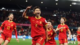 ADELAIDE, AUSTRALIA - JULY 28: Wang Shuang (C) of China PR celebrates with teammates after scoring her team's first goal during the FIFA Women's World Cup Australia & New Zealand 2023 Group D match between China and Haiti at Hindmarsh Stadium on July 28, 2023 in Adelaide / Tarntanya, Australia. (Photo by Maddie Meyer - FIFA/FIFA via Getty Images)