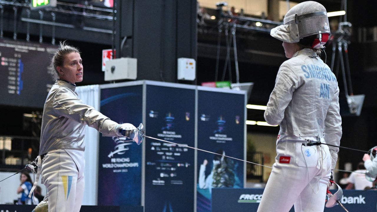 Mandatory Credit: Photo by Tadashi Miyamoto/AFLO/Shutterstock (14024030k)
Olga Kharlan of Ukraine (L) refuses to greet with Anna Smirnova of Russia, registered as an Individual Neutral Athlete (AIN), during the 2023 FIE Fencing World Championship Women's Sabre 1st round match in Milano, Italy.
2023 FIE Fencing World Championship, Milano, Italy - 27 Jul 2023