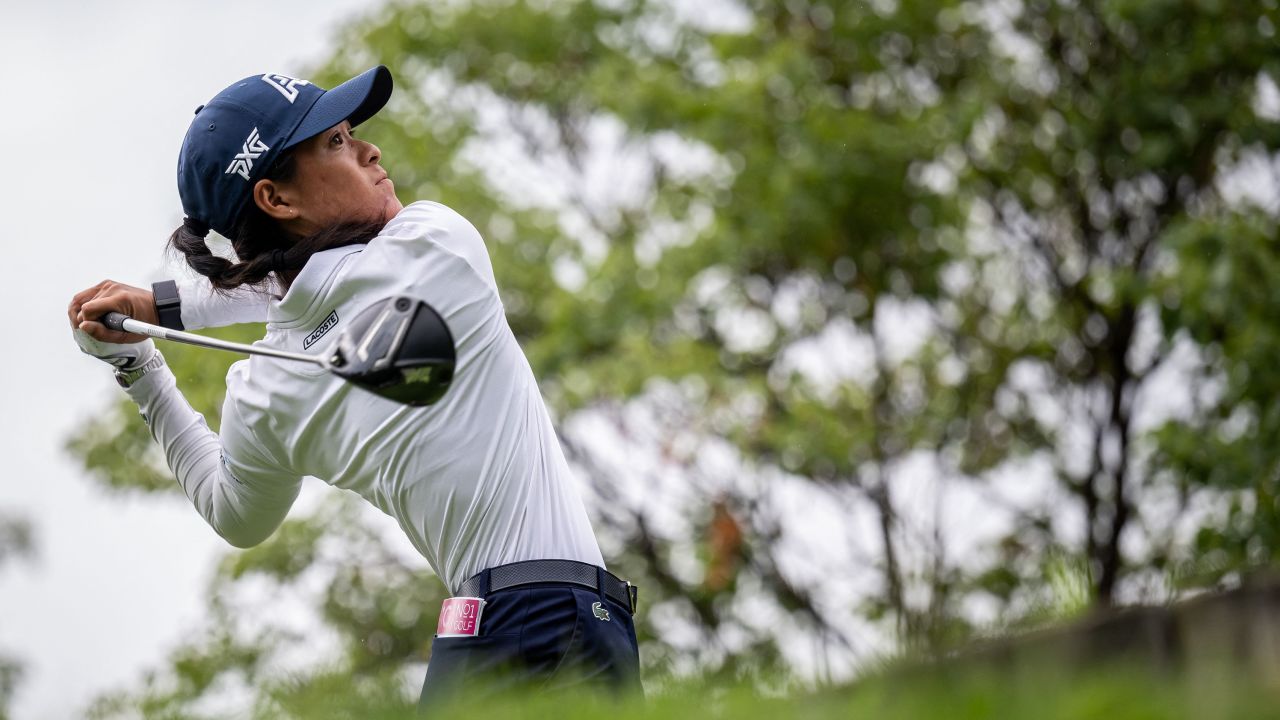 France's Celine Boutier competes during the Evian Championship, a women's LPGA major golf tournament in Evian-les-Bains, French Alps, on July 29, 2023. (Photo by Fabrice COFFRINI / AFP) (Photo by FABRICE COFFRINI/AFP via Getty Images)