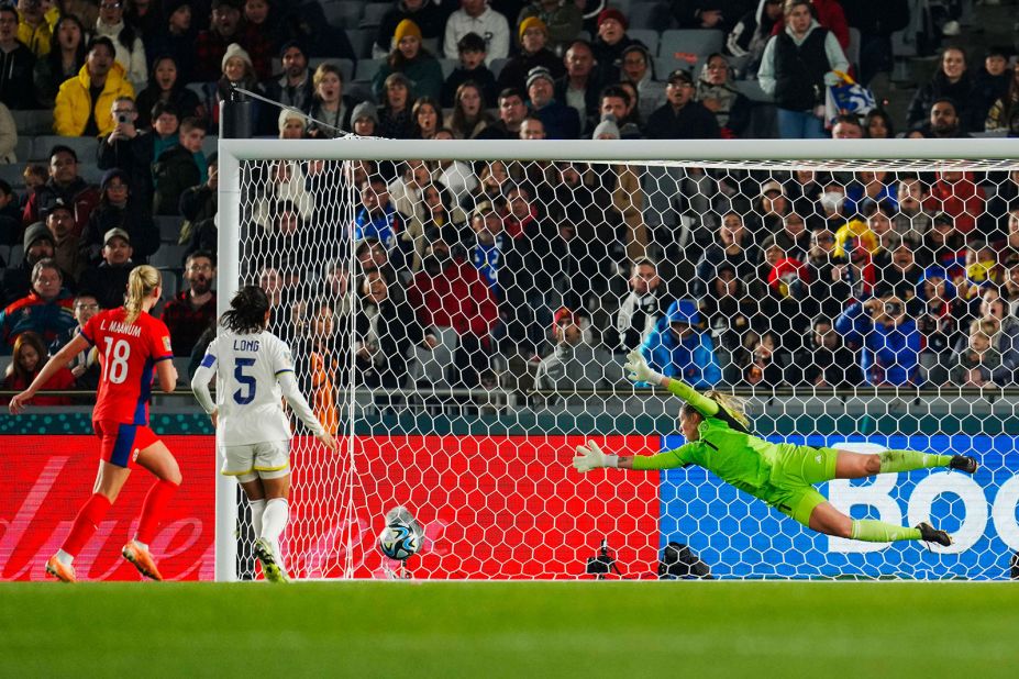 Philippines goalkeeper Olivia McDaniel fails to stop Norway's Caroline Graham Hansen from scoring the third goal of the match.