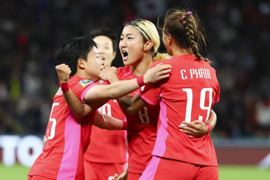 South Korea's Cho So-hyun celebrates after giving her side the lead against Germany.