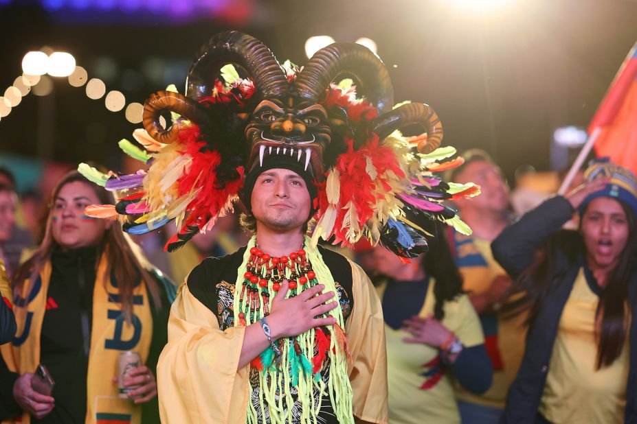 Fans of Colombia watch their team's match against Morocco.