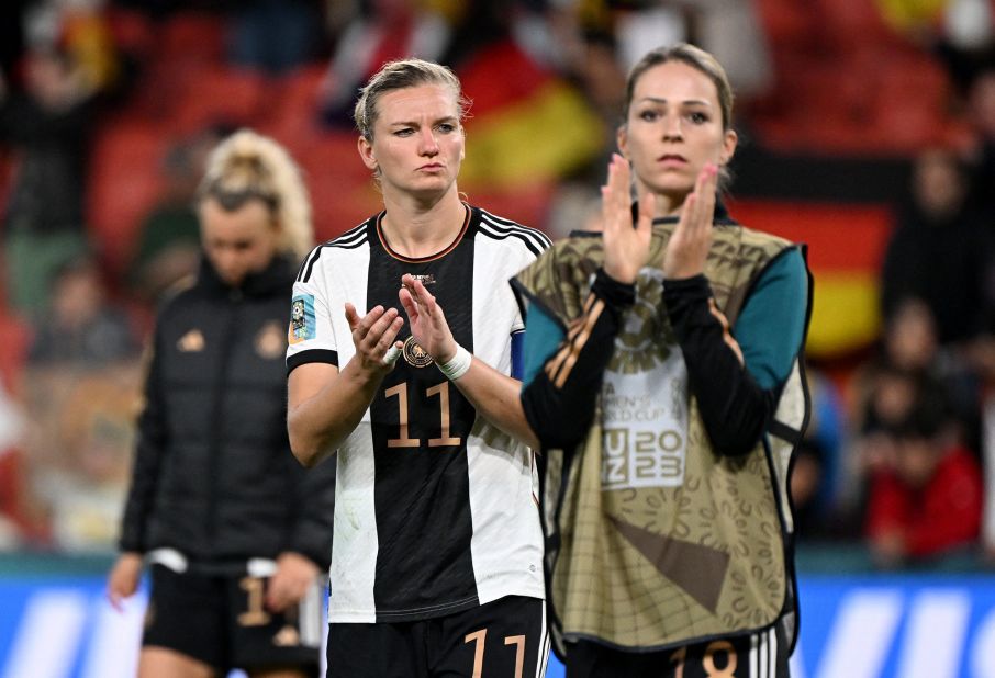 Germany's players react after crashing out of the Women's World Cup.