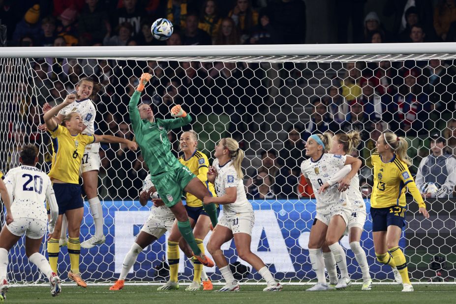 United States goalkeeper Alyssa Naeher in action during the crunch knockout match.