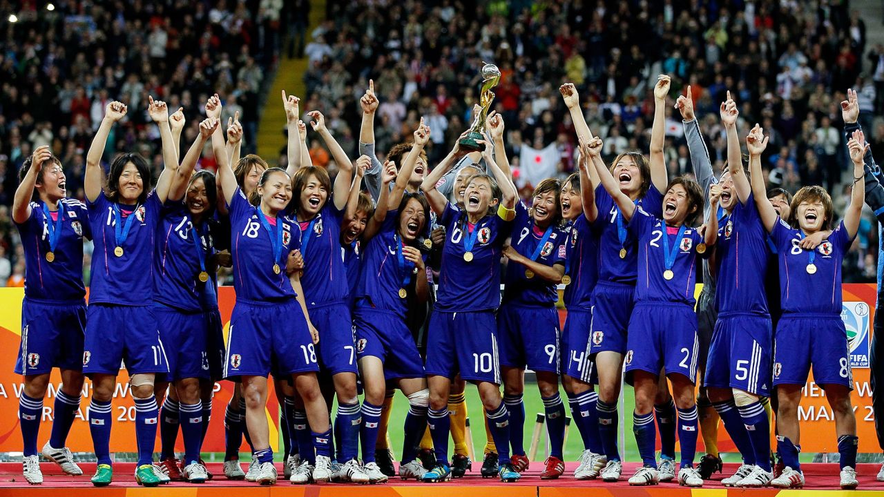 Japan celebrates after defeating the US in the 2011 Women's World Cup final.