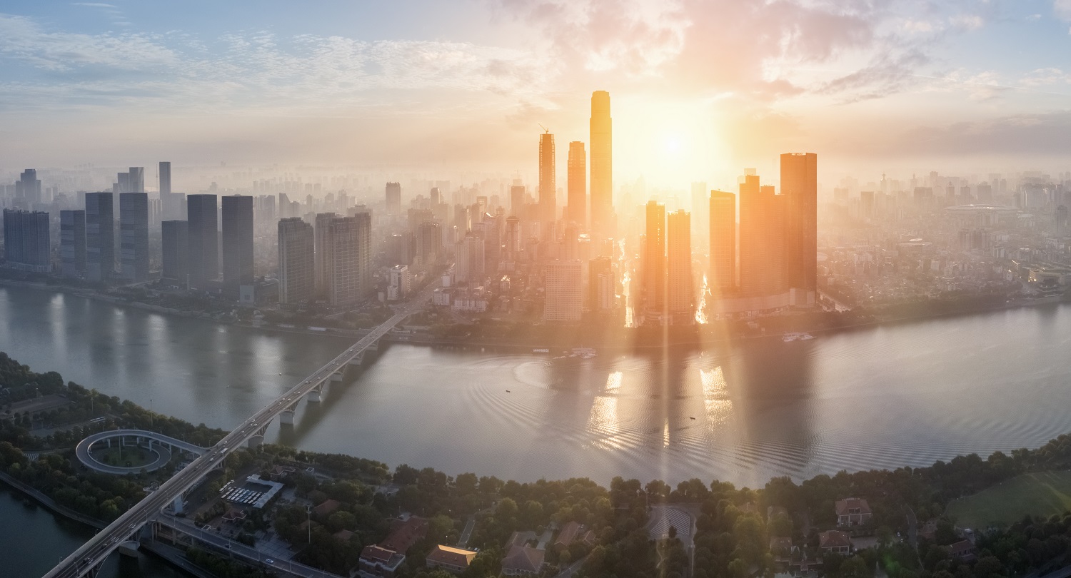 The sun rises over the city of Changsha, China.