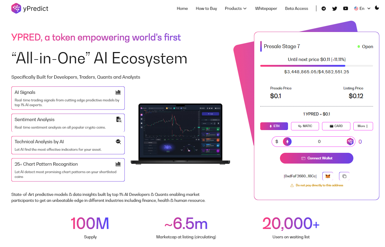 AI Crypto Signals Platform yPredict Secures $3.4 Million From Global Investors – How Does it Work?