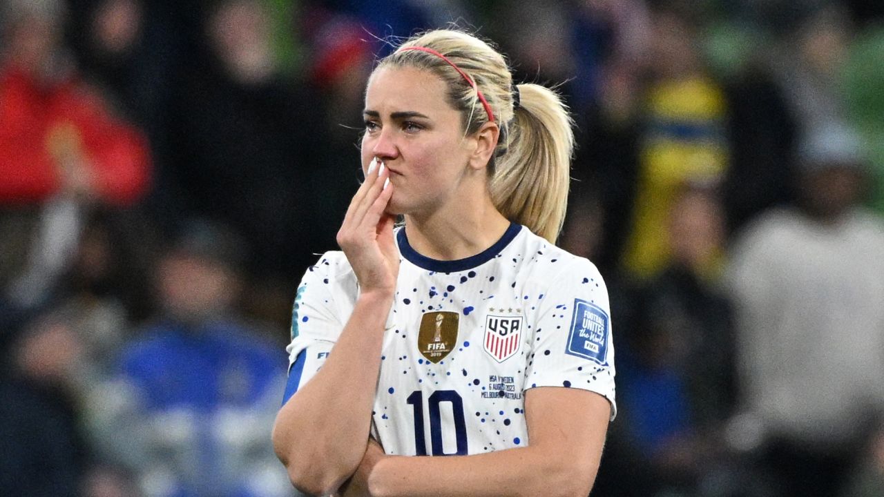 Lindsey Horan reacts after the match.