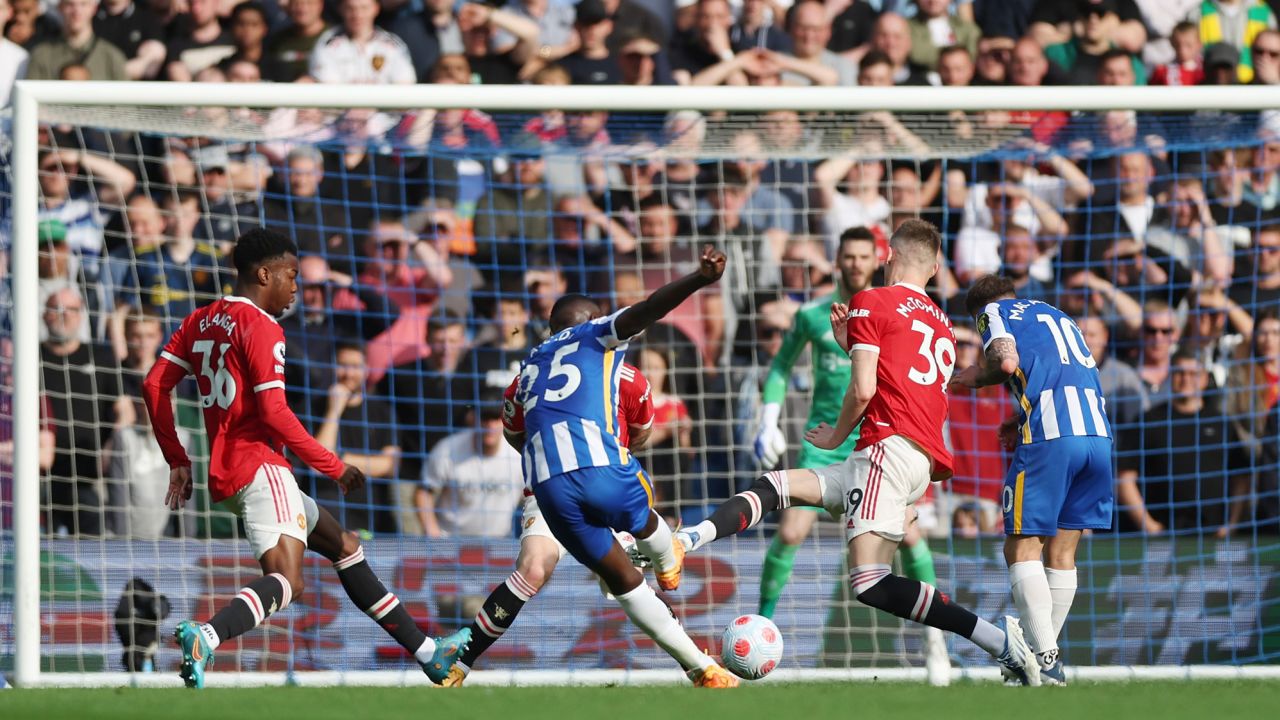 Soccer Football - Premier League - Brighton & Hove Albion v Manchester United - The American Express Community Stadium, Brighton, Britain - May 7, 2022
Brighton & Hove Albion's Moises Caicedo scores their first goal Action Images via Reuters/Matthew Childs EDITORIAL USE ONLY. No use with unauthorized audio, video, data, fixture lists, club/league logos or 'live' services. Online in-match use limited to 75 images, no video emulation. No use in betting, games or single club	/league/player publications.  Please contact your account representative for further details.