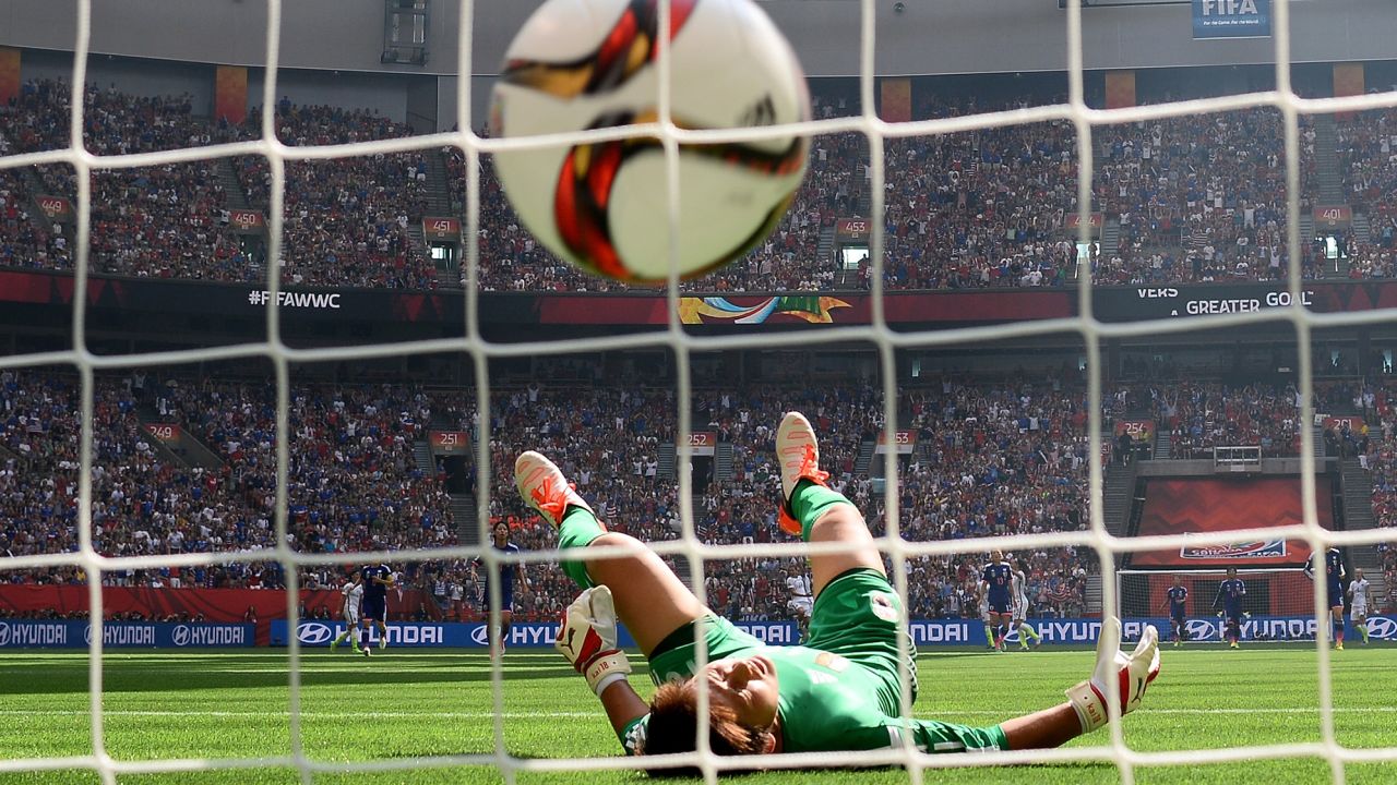 VANCOUVER, BC - JULY 05:  Goalkeeper Ayumi Kaihori #18 of Japan reacts after she is unable to save a goal by Carli Lloyd #10 of the United States as Lloyd scores her third goal in the first half in the FIFA Women's World Cup Canada 2015 Final at BC Place Stadium on July 5, 2015 in Vancouver, Canada.  (Photo by Dennis Grombkowski/Getty Images)