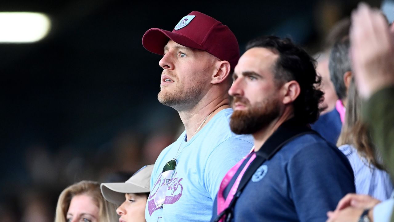 BURNLEY, ENGLAND - AUGUST 11: J.J. Watt looks on prior to the Premier League match between Burnley FC and Manchester City at Turf Moor on August 11, 2023 in Burnley, England. (Photo by Michael Regan/Getty Images)