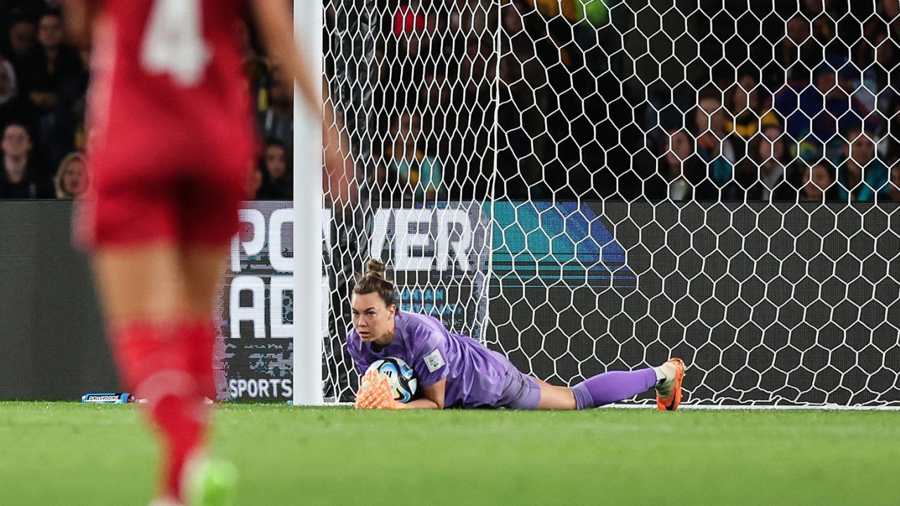 Mackenzie Arnold of Australia in action during the FIFA Women's World Cup  match between Australia and Denmark.