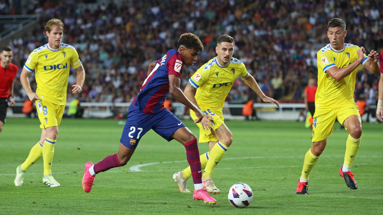 Lamine Yamal during the match between FC Barcelona and Cadiz CF, corresponding to the week 2 of the LaLiga EA Sports, played at the Olympic Stadium Lluis Companys, in Barcelona, on 20th August 2023. (Photo by Joan Valls/Urbanandsport /NurPhoto via Getty Images)