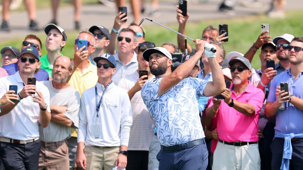 OLYMPIA FIELDS, ILLINOIS - AUGUST 18: Jon Rahm of Spain plays a shot on the seventh hole during the second round of the BMW Championship at Olympia Fields Country Club on August 18, 2023 in Olympia Fields, Illinois. (Photo by Michael Reaves/Getty Images)