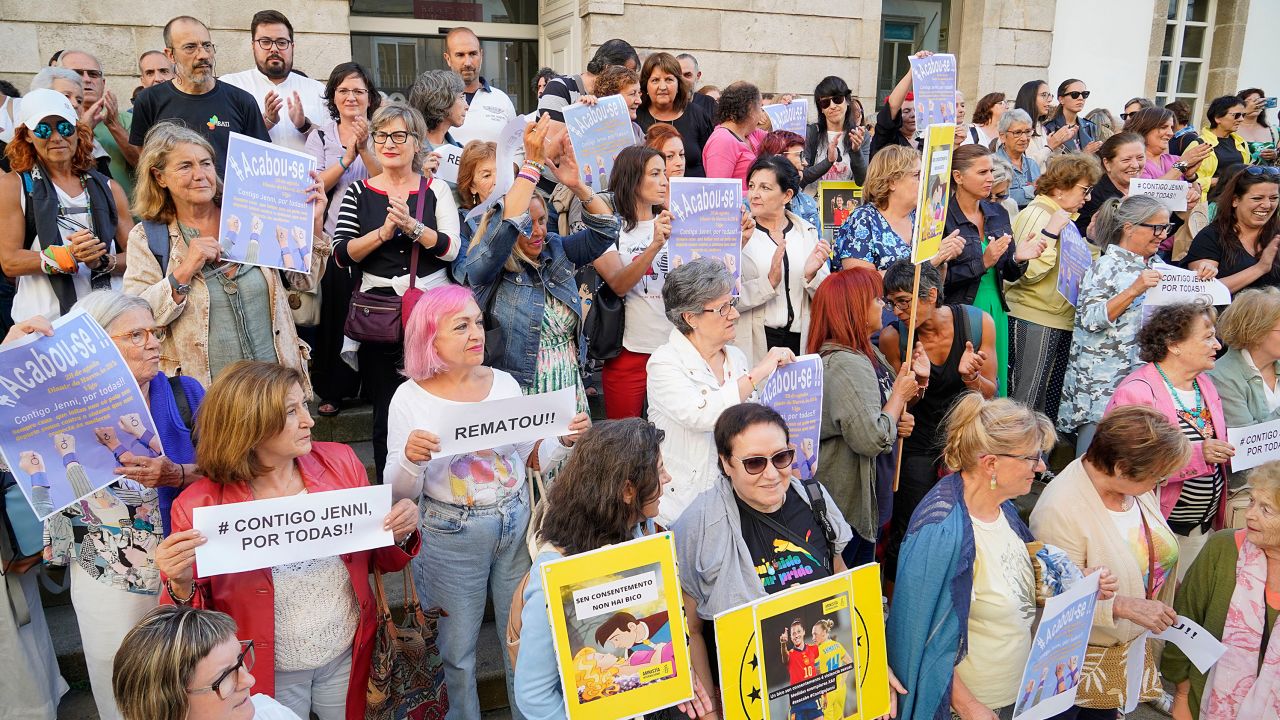 A rally in support of soccer player Jenni Hermoso on August 28, 2023, in Galicia, Spain.