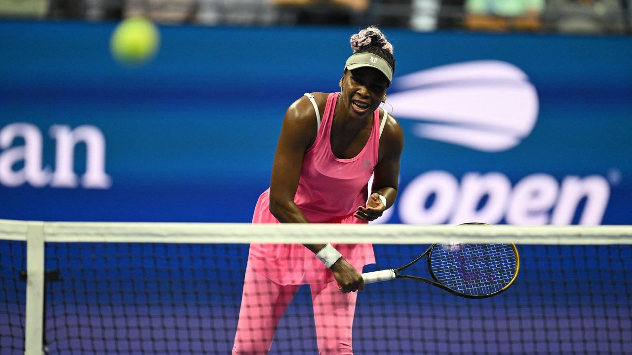 American Venus Williams pictured in action during a tennis match between Belgian Minnen and American Williams, in the first round of the Women's Singles at the 2023 US Open Grand Slam tennis tournament in New York City, USA, Tuesday 29 August 2023. BELGA PHOTO TONY BEHAR (Photo by TONY BEHAR / BELGA MAG / Belga via AFP) (Photo by TONY BEHAR/BELGA MAG/AFP via Getty Images)