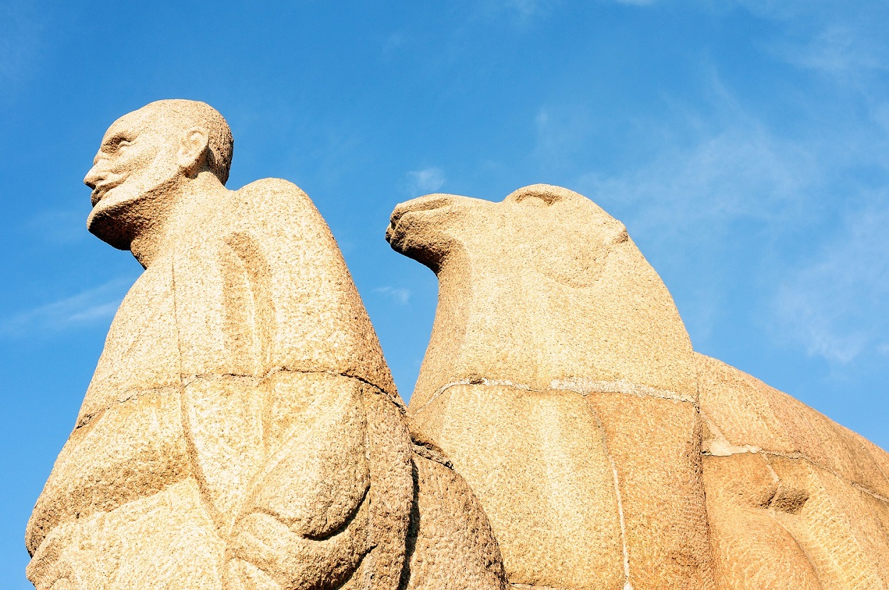 A statue representing the traders and camel caravans of the Silk Road in Xi’an, China.