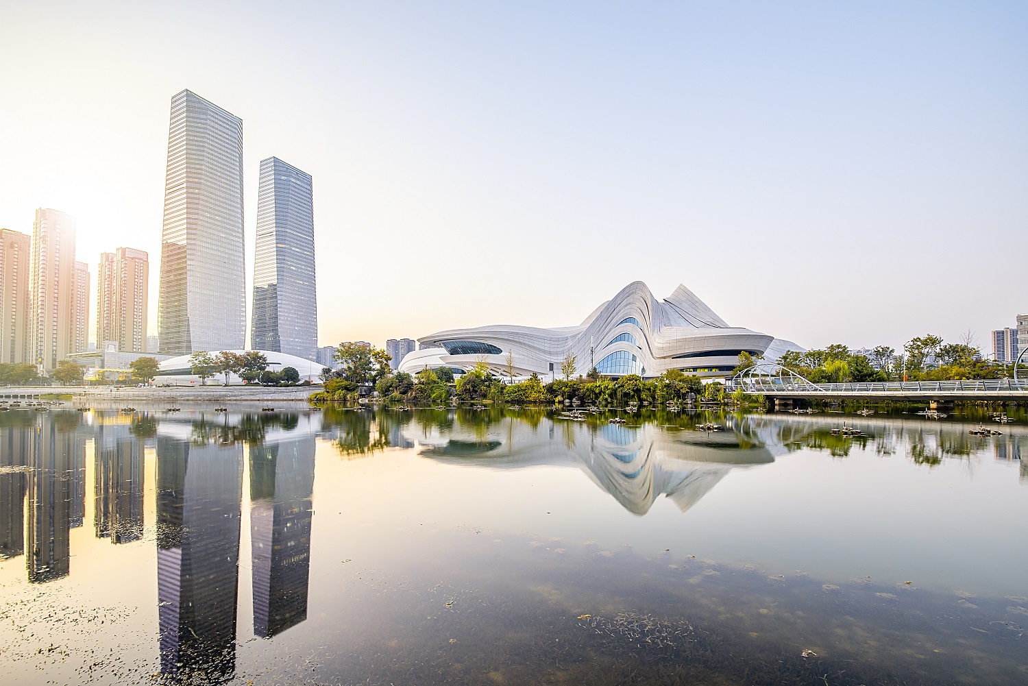 The Meixi Lake Park in Changsha, Hunan Province, China.