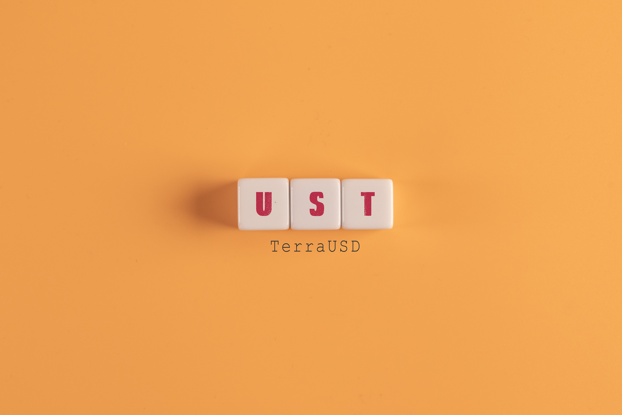 UST TerraUSD word on white cubes