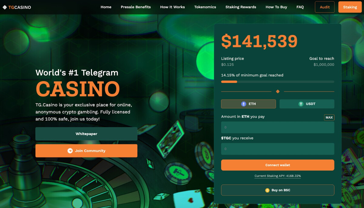 TG.Casino Launches Gaming Token with 4000%+ APY, Presale Raises Over $100,000 in Minutes From Web3 Whales