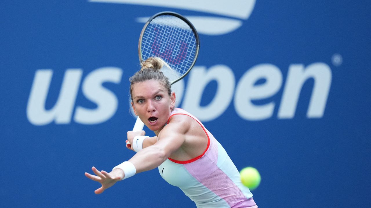 Aug 29, 2022; Flushing, NY, USA; Simona Halep of Romania hits to Daria Snigur of Ukraine on day one of the 2022 U.S. Open tennis tournament at USTA Billie Jean King National Tennis Center. Mandatory Credit: Danielle Parhizkaran-USA TODAY Sports