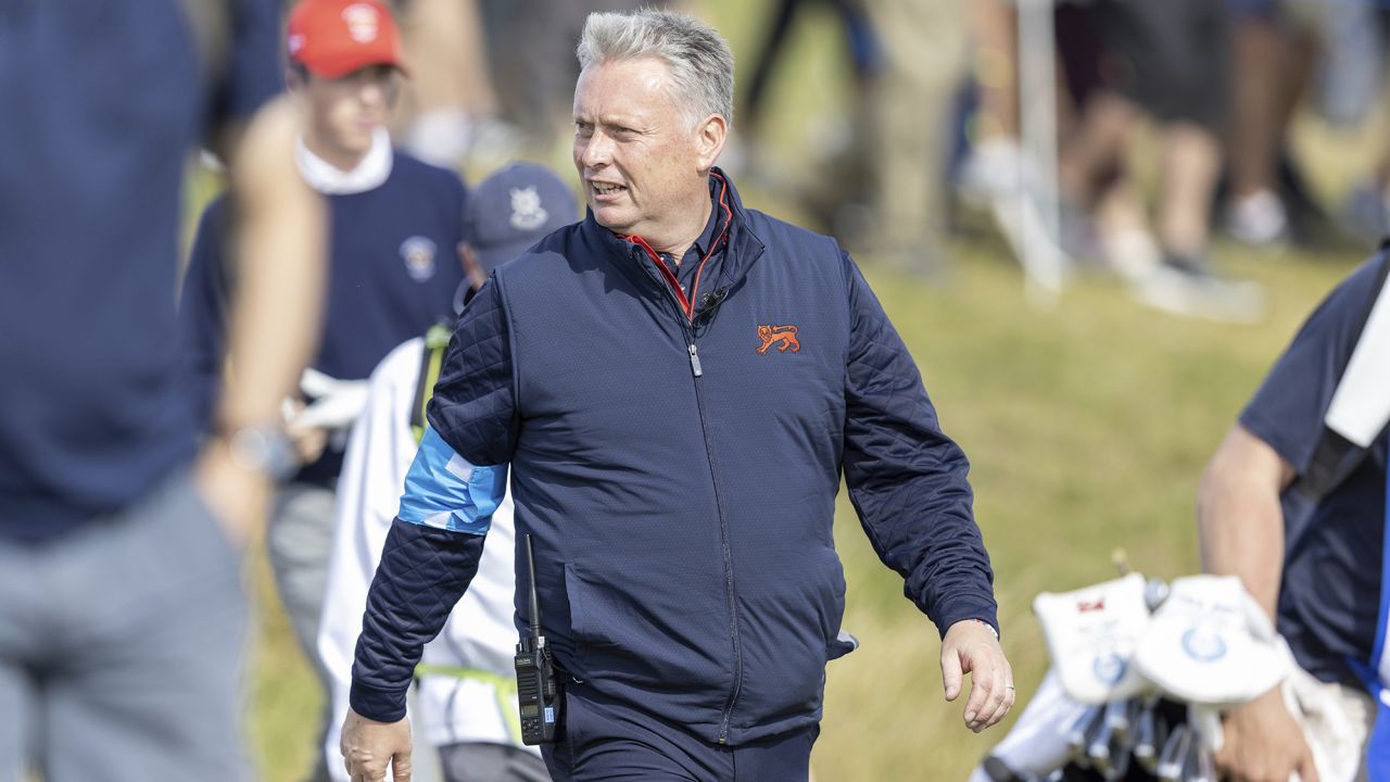 Stuart Wilson, non-playing captain of GB&I during day two of the 2023 Walker Cup at St Andrews. Picture date: Sunday September 3, 2023. 73577602 (Press Association via AP Images)