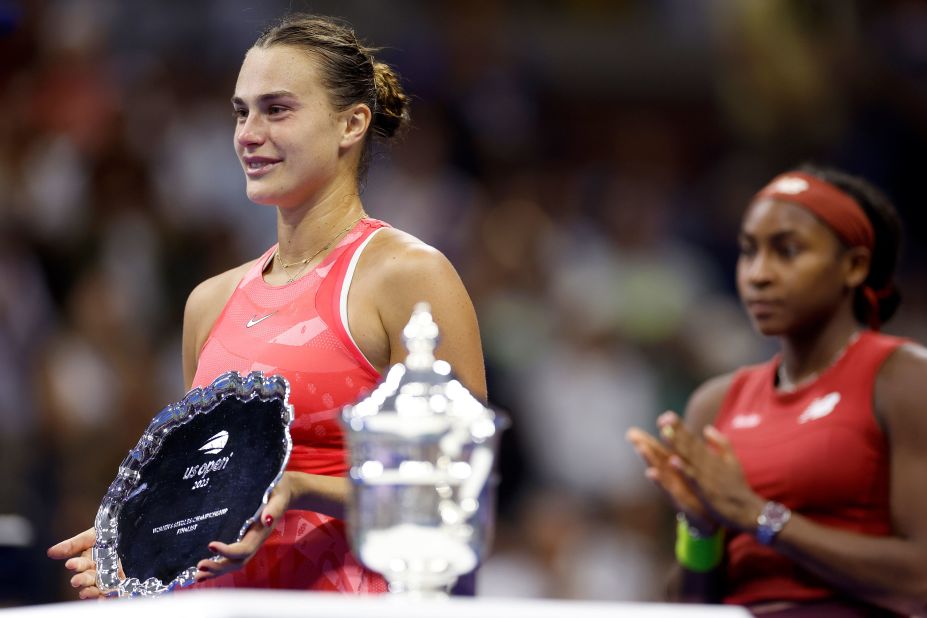 Aryna Sabalenka of Belarus is recognized for her runner-up finish against Coco Gauff.