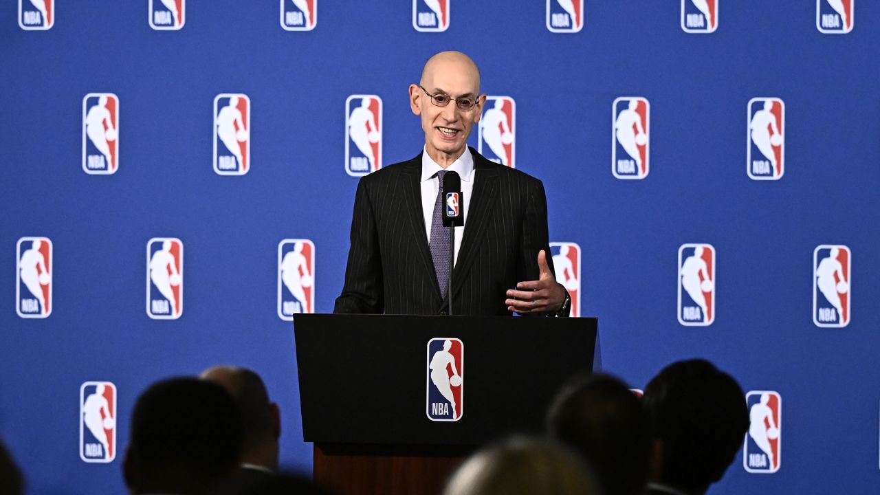 NEW YORK - SEPTEMBER 13: NBA Commissioner Adam Silver addresses the media during a press conference after the Board of Governors Meeting on September 13, 2023 at the St. Regis Hotel in New York City. NOTE TO USER: User expressly acknowledges and agrees that, by downloading and/or using this photograph, user is consenting to the terms and conditions of the Getty Images License Agreement. Mandatory Copyright Notice: Copyright 2023 NBAE (Photo by David Dow/NBAE via Getty Images)