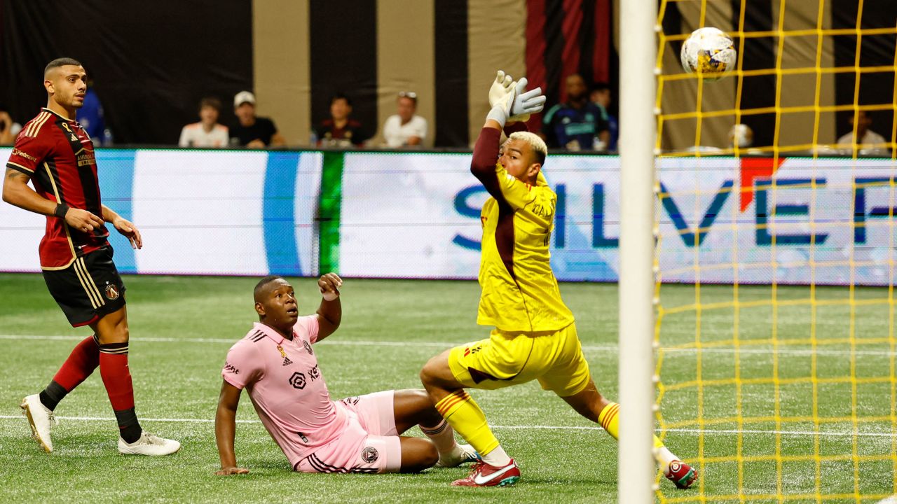 Sep 16, 2023; Atlanta, Georgia, USA; Inter Miami CF defender Kamal Miller (31) scores an own goal as goalkeeper Drake Callender (1) is unable to stop the ball against Atlanta United during the first half at Mercedes-Benz Stadium. Mandatory Credit: Geoff Burke-USA TODAY Sports