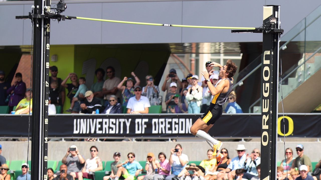 Mandatory Credit: Photo by STEVE DIPAOLA/EPA-EFE/Shutterstock (14105870v)
Armand Duplantis of Sweden clears a world record height of 6.23m in the Men's Pole Vault at the Prefontaine Classic Diamond League Finals in Eugene, USA, 17 September 2023.
Prefontaine Classic Diamond League Finals, Eugene, USA - 17 Sep 2023