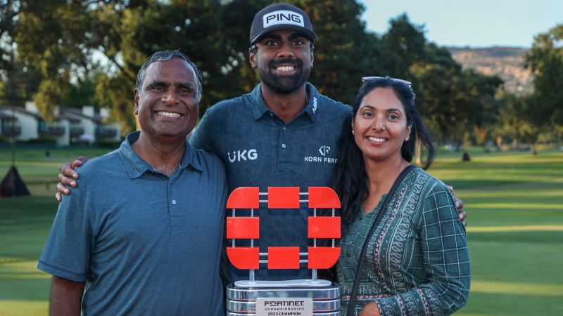 Sahith Theegala’s father roars on his son to emotional first PGA Tour title at Fortinet Championship in California