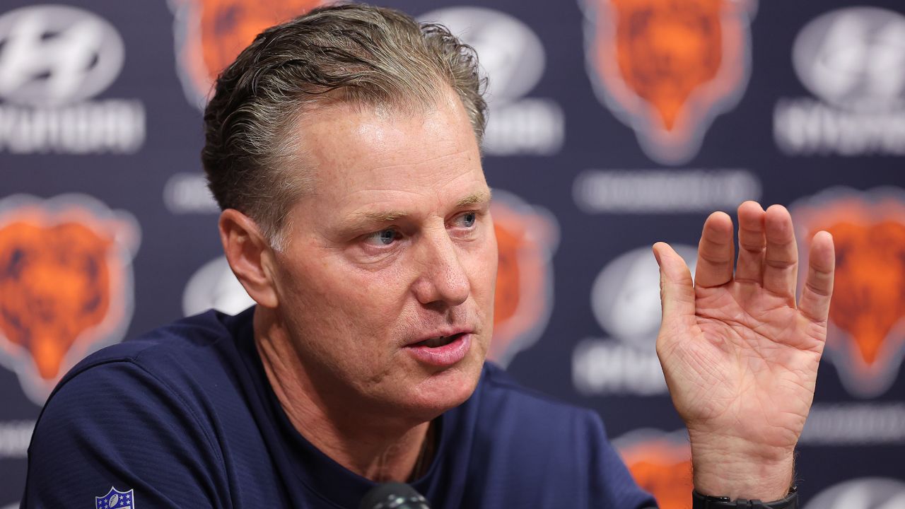 Head coach Matt Eberflus Chicago Bears speaks to the media during minicamp at Halas Hall on June 15, 2023 in Lake Forest, Illinois.