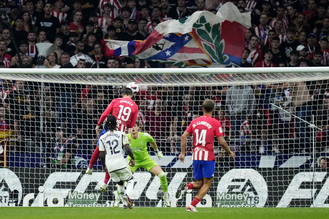 Alvaro Morata centre-forward of Atletico de Madrid and Spain shooting to goal during the LaLiga EA Sports match between Atletico Madrid and Real Madrid CF at Civitas Metropolitano Stadium on September 24, 2023 in Madrid, Spain. (Photo by Jose Breton/Pics Action/NurPhoto via Getty Images)