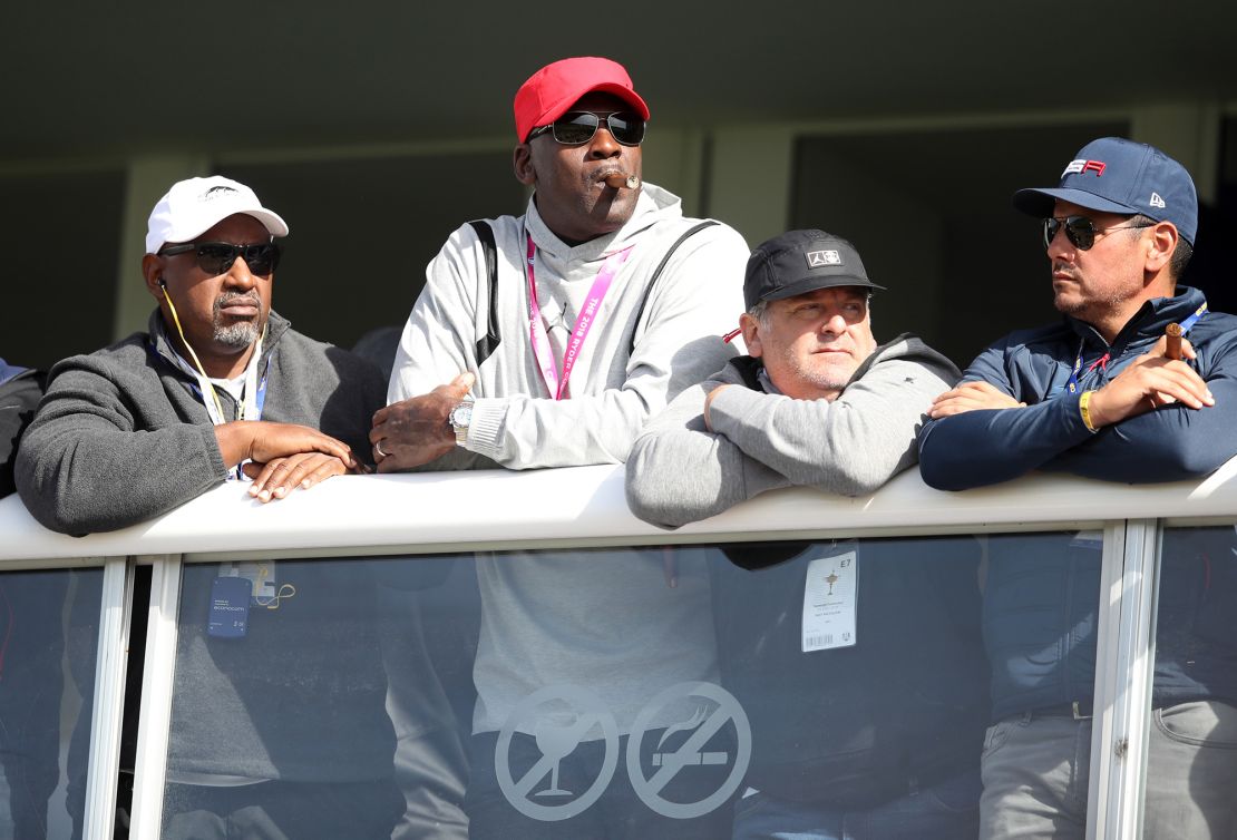 Michael Jordan watches the action on day two of the Ryder Cup at Le Golf National, Saint-Quentin-en-Yvelines, Paris. (Photo by Adam Davy/PA Images via Getty Images)