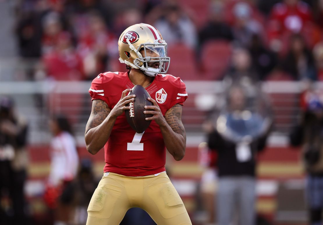 Colin Kaepernick of the San Francisco 49ers drops back to pass against the Seattle Seahawks at Levi's Stadium on January 1, 2017 in Santa Clara, California.