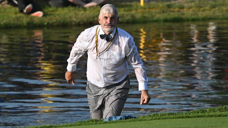 Golf fan goes viral as he celebrates Europe’s Ryder Cup victory by jumping into a lake on the course