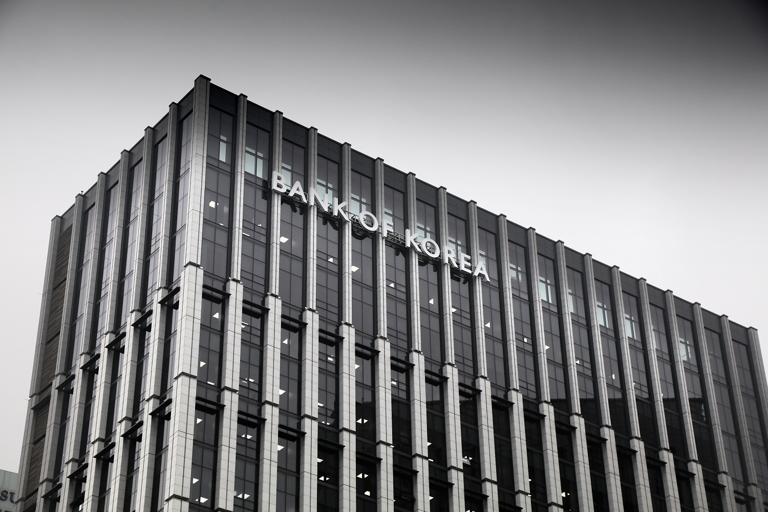 A sign reading “Bank of Korea” on a high-rise building in Seoul, South Korea.