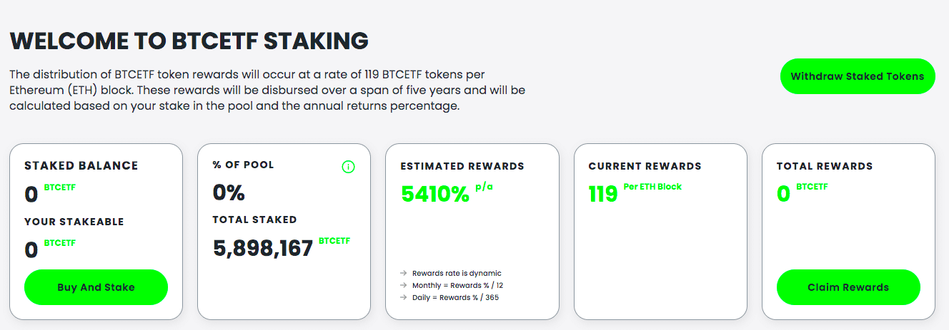 Bitcoin ETF Token staking APY