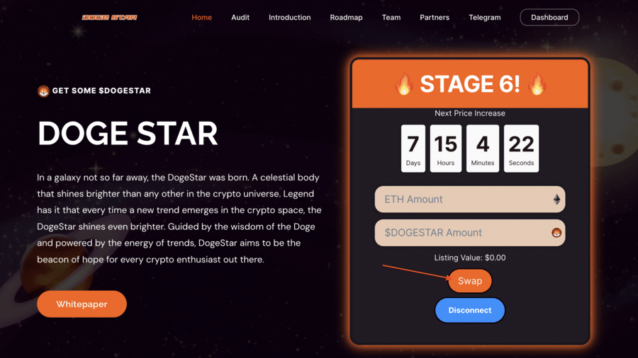 DogeStar Presale - Swap Tokens