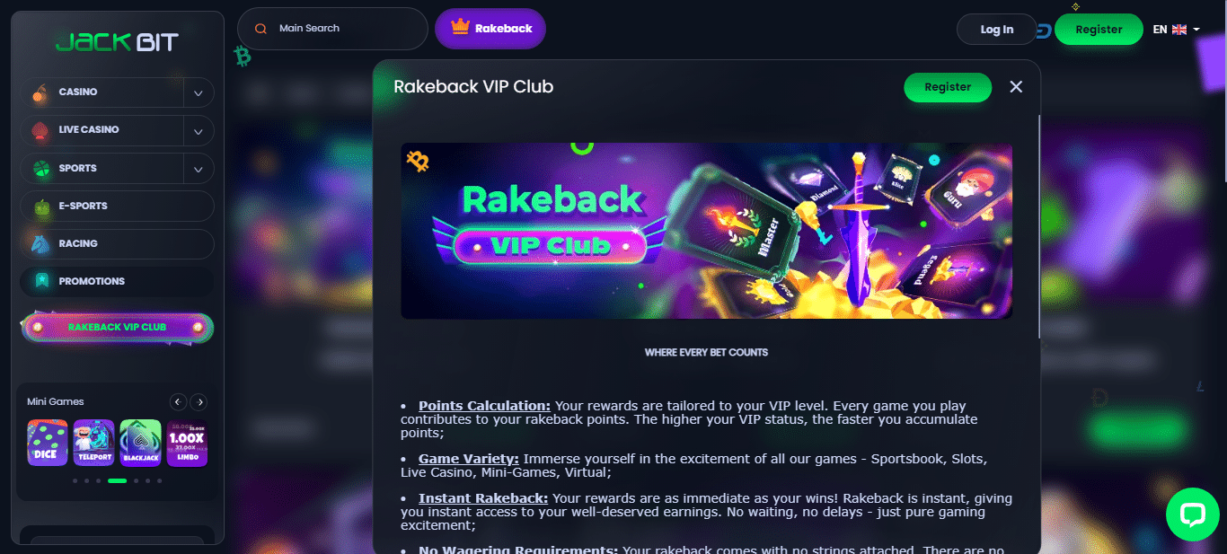 Jackbit rakeback bonus vip program