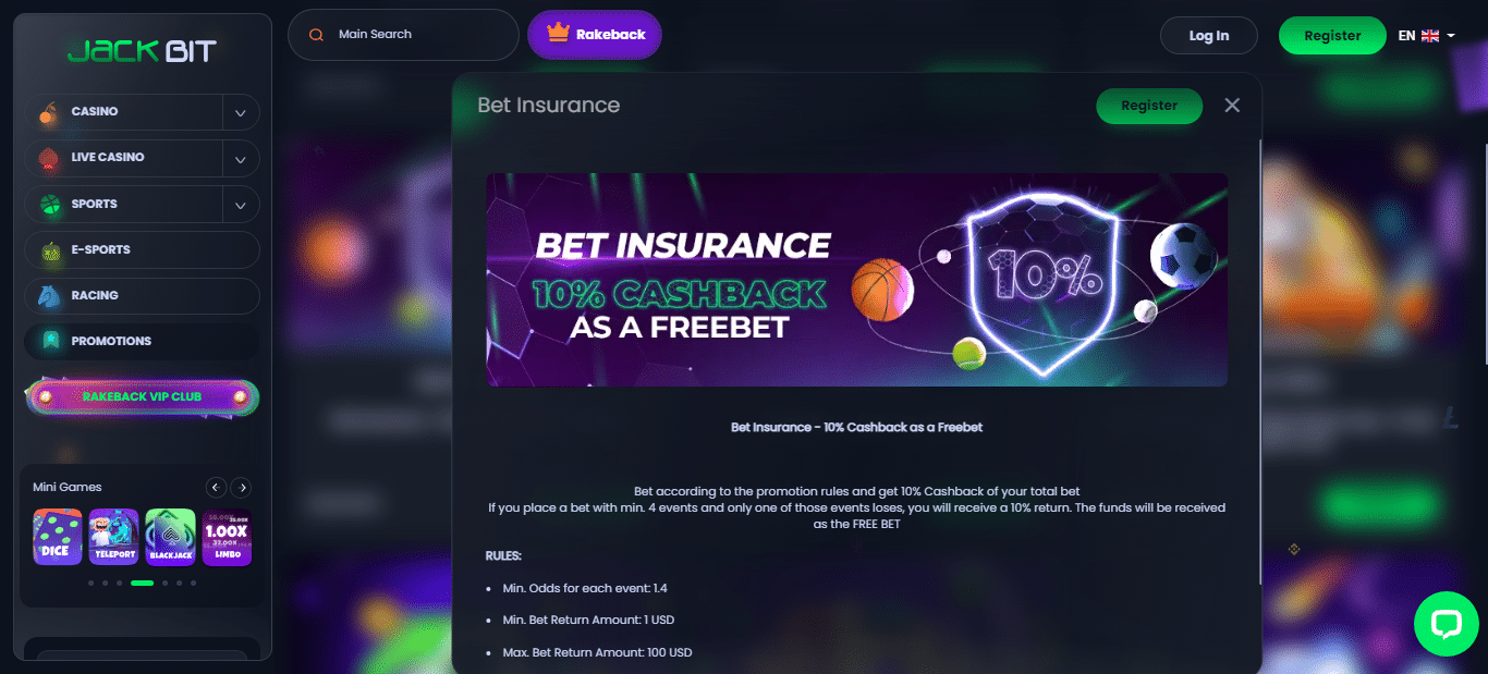 Jackbit 10% bet insurance photo