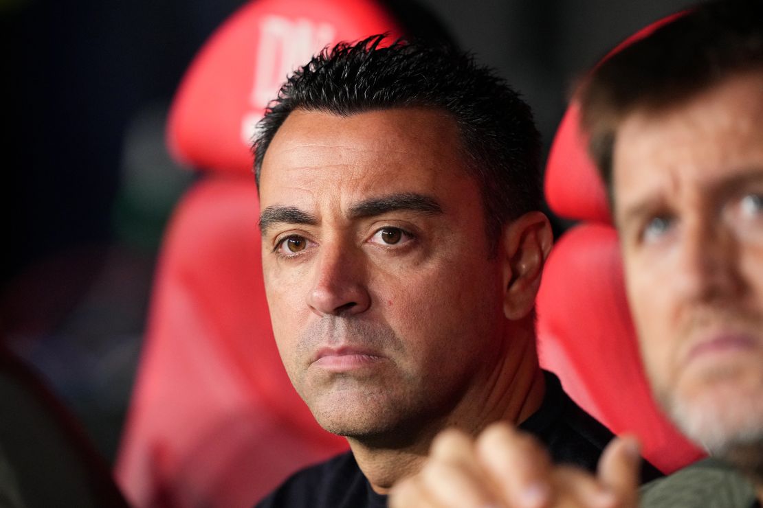 PAMPLONA, SPAIN - SEPTEMBER 03:  Xavi, Head Coach of FC Barcelona, looks on prior to the LaLiga EA Sports match between CA Osasuna and FC Barcelona at Estadio El Sadar on September 03, 2023 in Pamplona, Spain. (Photo by Juan Manuel Serrano Arce/Getty Images)