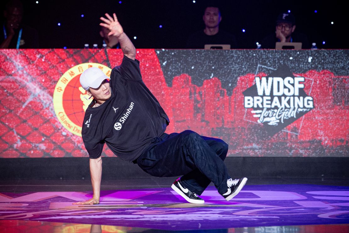 Kim Heonwoo, or b-boy Wing, of South Korea at the 2023 WDSF Asian Breaking Championships in Hangzhou, China in July.