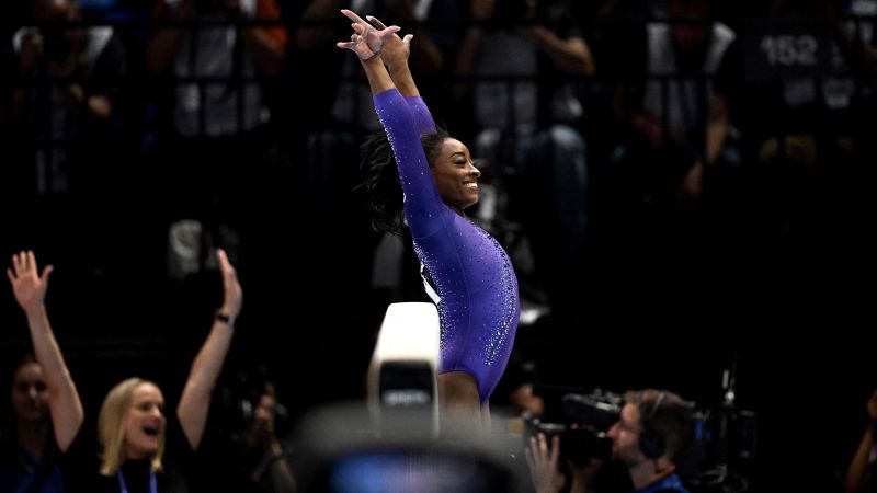 Simone Biles wins fourth gold of world championships as she completes first international competition since two-year break