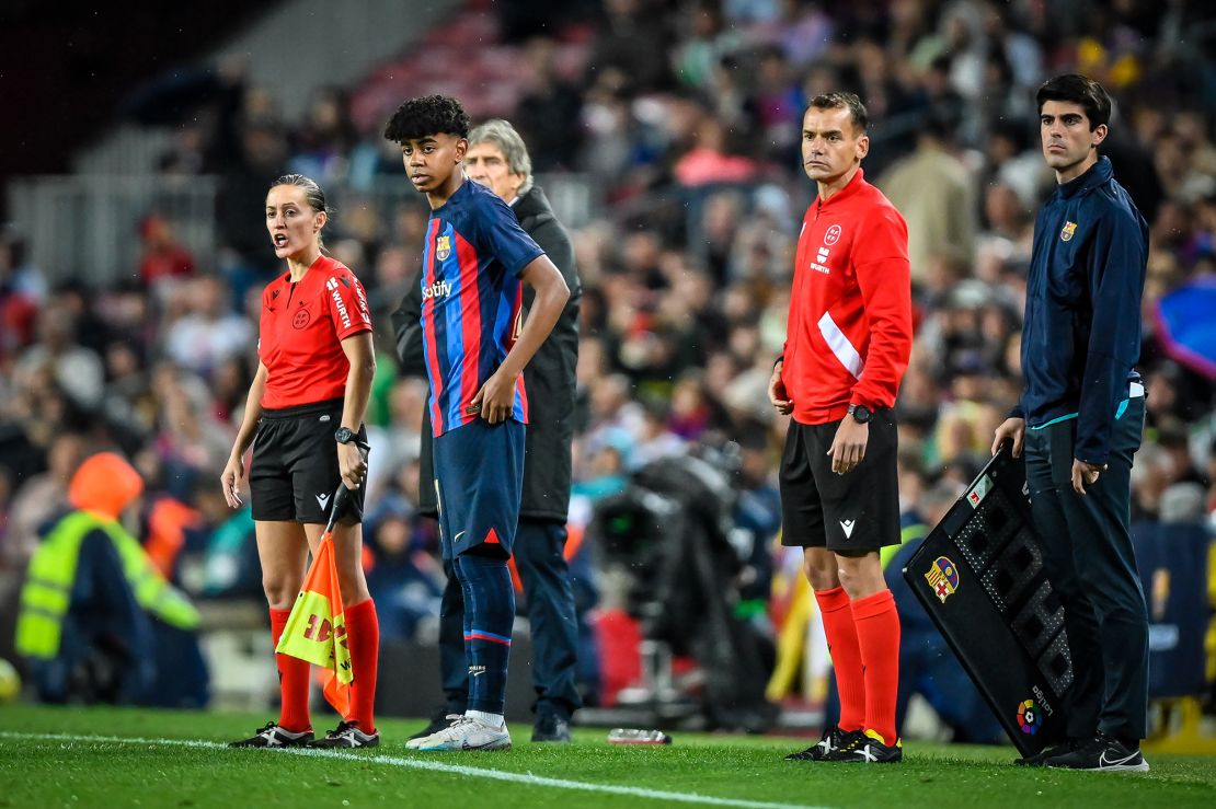 Mandatory Credit: Photo by Felipe Mondino/LiveMedia/Shutterstock (13892165bp)
Lamine Yamal (FC Barcelona) during a La Liga Santander match between FC Barcelona and Betis at Spotify Camp Nou, in Barcelona, Spain on April 29, 2023. (Photo / Felipe Mondino)
Spanish football La Liga match Barcelona vs Betis, Spotify Camp Nou, Barcelona, Spain - 29 Apr 2023