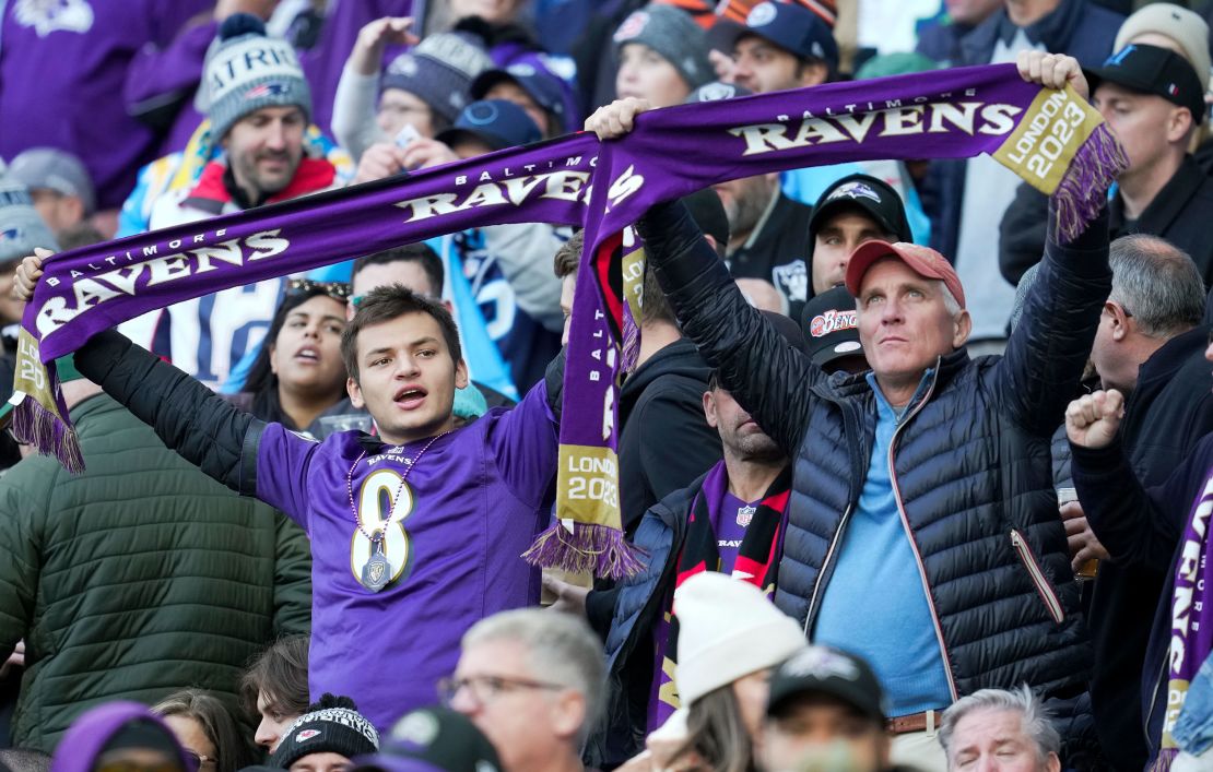 Baltimore Ravens sing during the NFL international game in London.