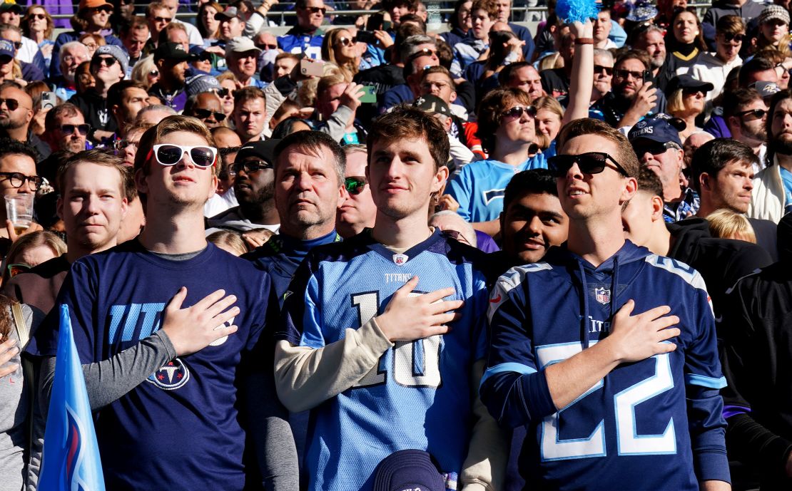 Tennessee Titans fans in the stands during the NFL international match at the Tottenham Hotspur Stadium, London.