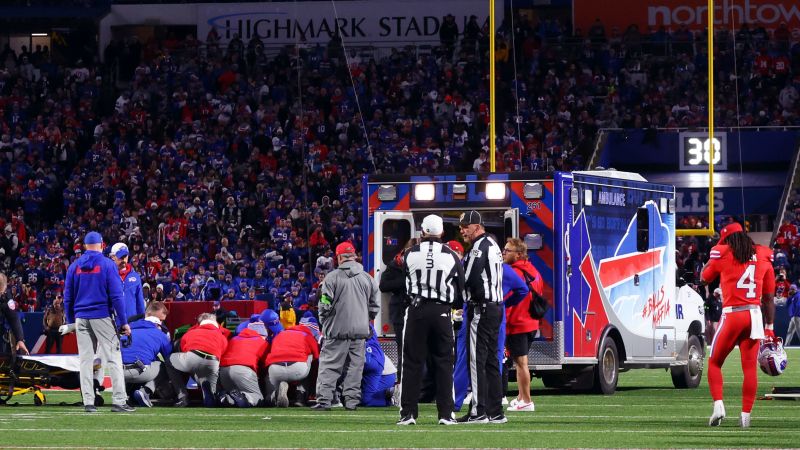 Buffalo Bills’ Damien Harris was removed from the field on a gurney during New York Giants game