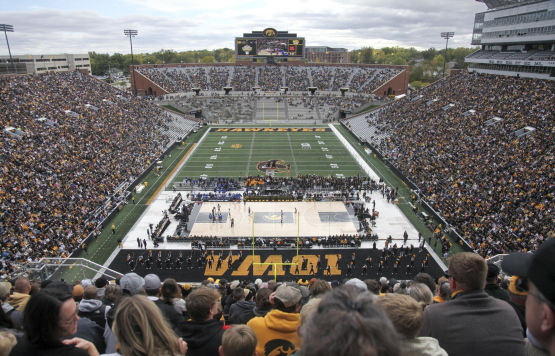 IOWA CITY, IOWA- OCTOBER 15:  Fans attend the Crossover at Kinnick Event to watch the exhibition match-up between the Iowa Hawkeyes and the DePaul Blue Demons at Kinnick Stadium on October 15, 2023 in Iowa City, Iowa.  (Photo by Matthew Holst/Getty Images)