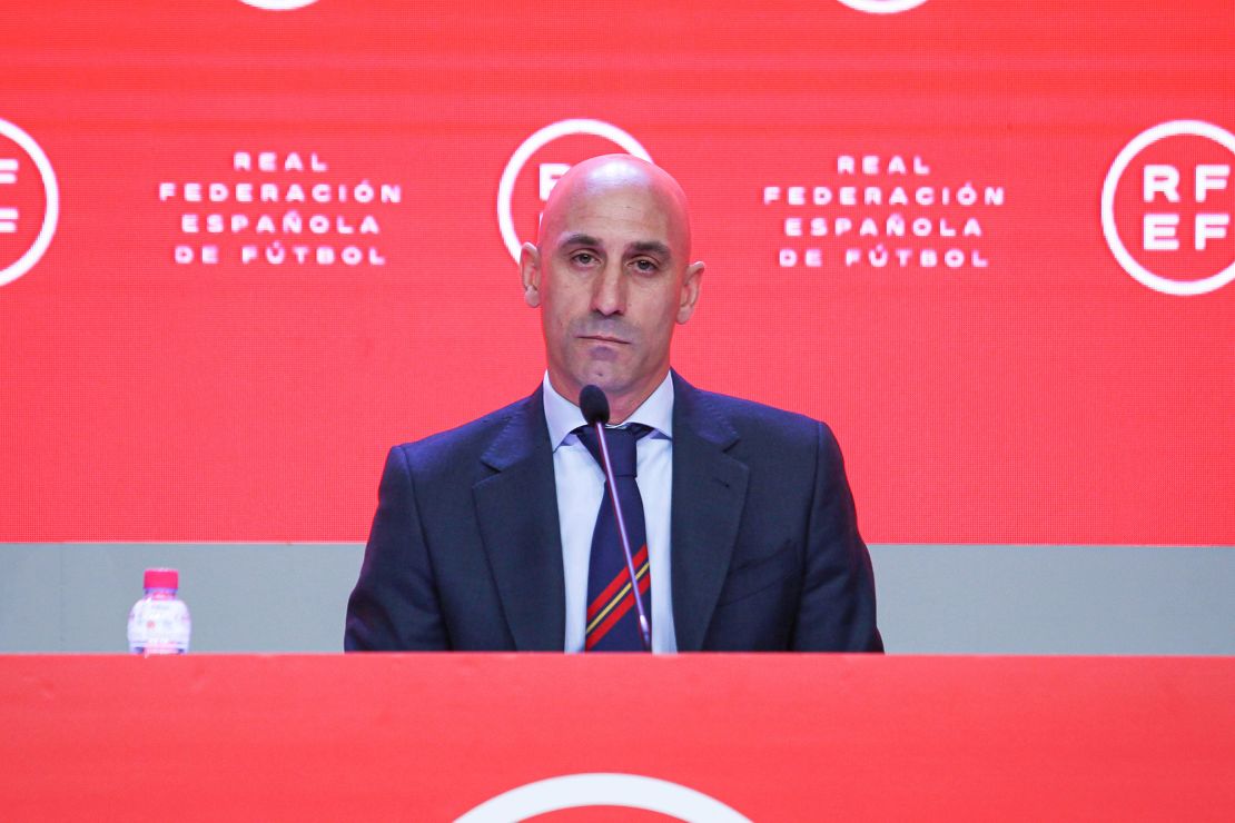 LAS ROZAS, SPAIN - APRIL 20: Luis Rubiales, President of RFEF (Real Spanish Soccer Federation) during press conference at Ciudad del Futbol on April 20, 2022 in Las Rozas, Madrid, Spain. (Photo By Irina R. Hipolito/Europa Press via Getty Images)